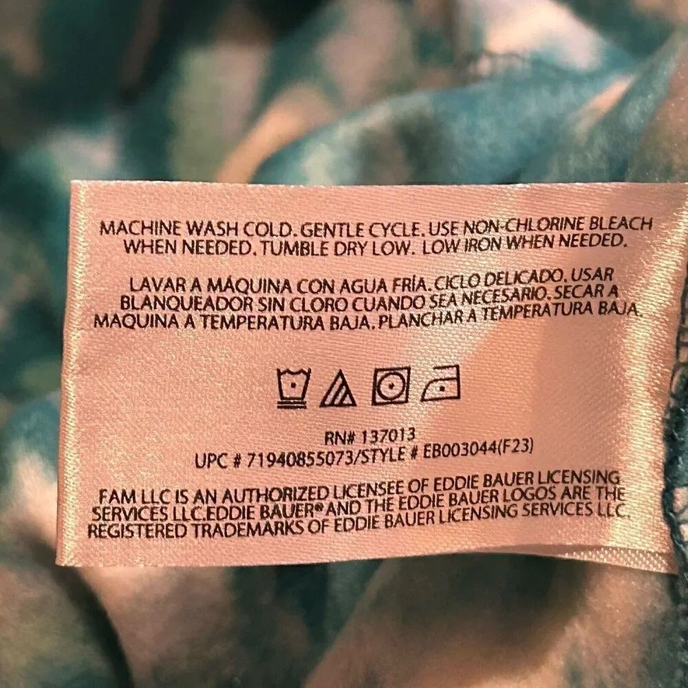 Eddie Bauer 1/4 Zip Polar Fleece Pullover Turquoise Leaf Ikat Women's Size XL - Picture 7 of 8